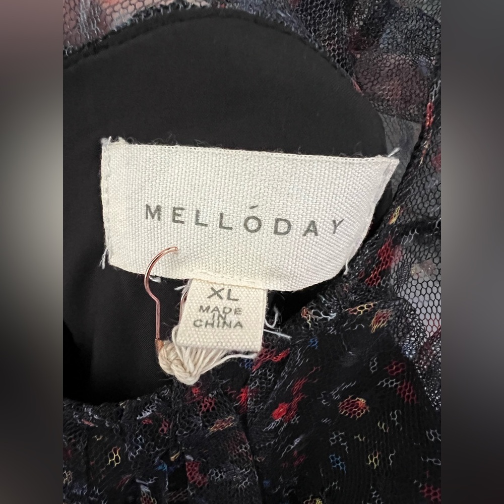 MELLODAY Flutter Sleeve Mesh Maxi Dress In Black Dot Floral New - Picture 10 of 13